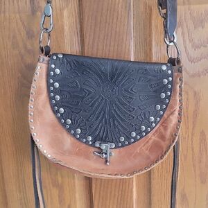 Rustic Black and Brown leather handmade Crossbody Bag